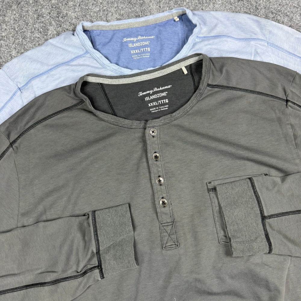Tommy Bahama IslandZone Henley Lot of 2 Men XXXL Gray Blue Long Sleeve Pima
